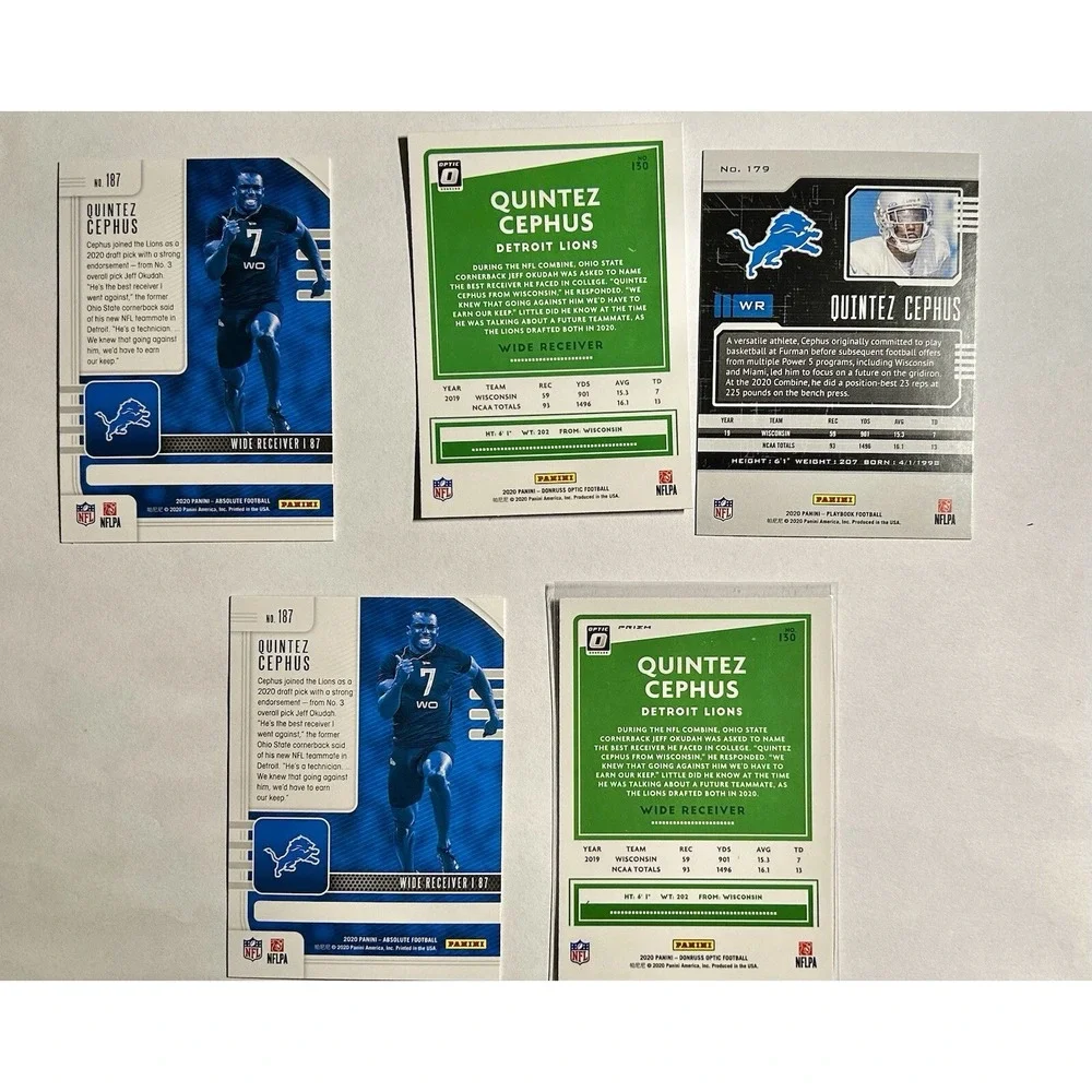 Lot of 5 Detroit Lions Quintez Cephus Football Trading Cards (X8)